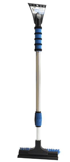 Blue and silver metal snowbrush and ice scraper to help during an emergency