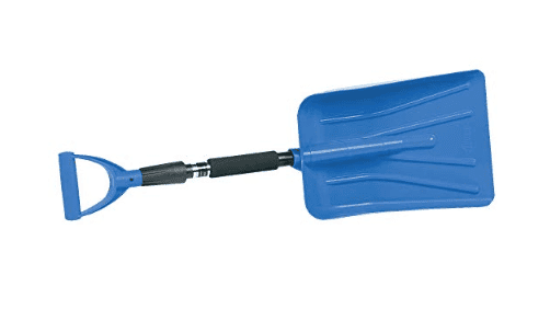 Blue retractable handle winter shovel to help during an emergency