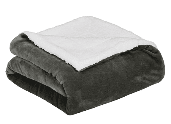 Grey Sherpa fleece winter blanket for a winter emergency